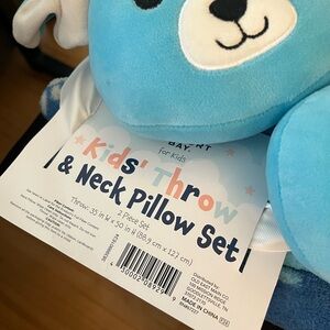 Kids' Blue Throw & Neck Pillow Set